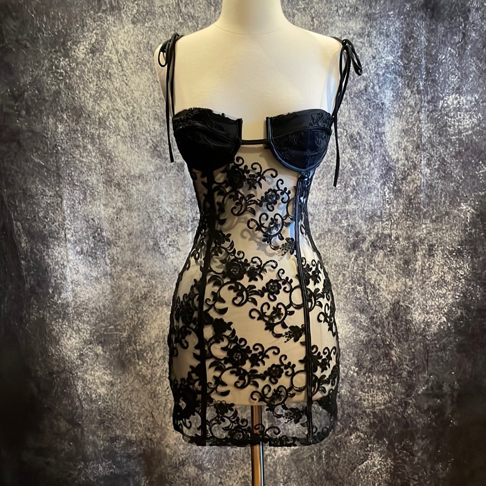 Lucy in the Sky Los Angeles sheer floral lace club mini dress sexy goth